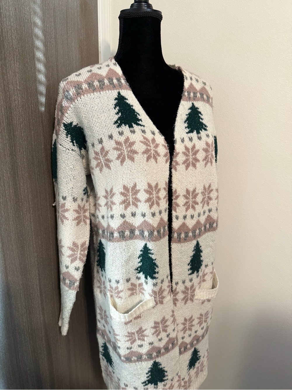 Maurices Cream and Green Knit Sweater with Tree Motif - Picture 2 of 3